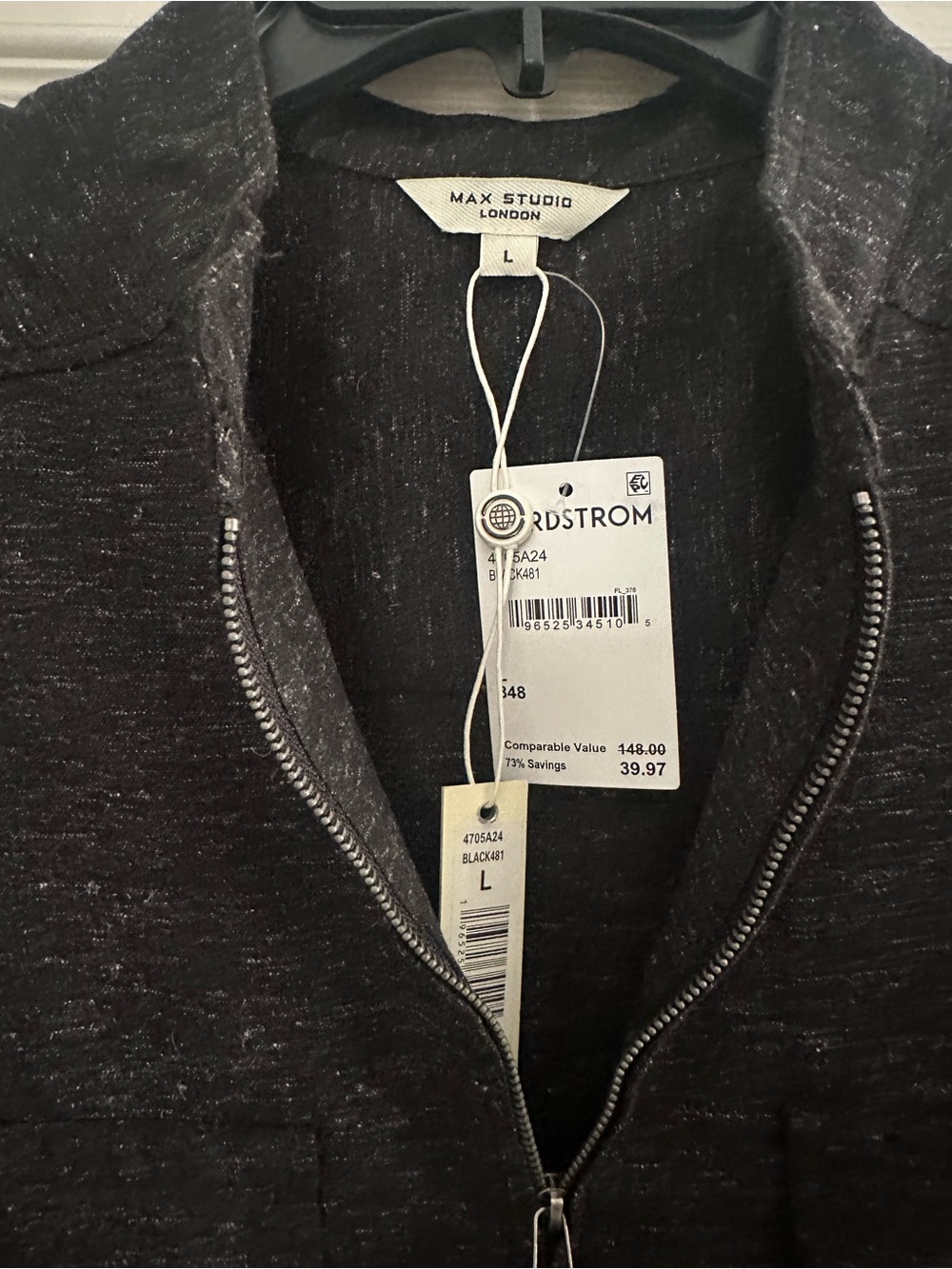 Max Studio London Black Heathered Zip Jacket